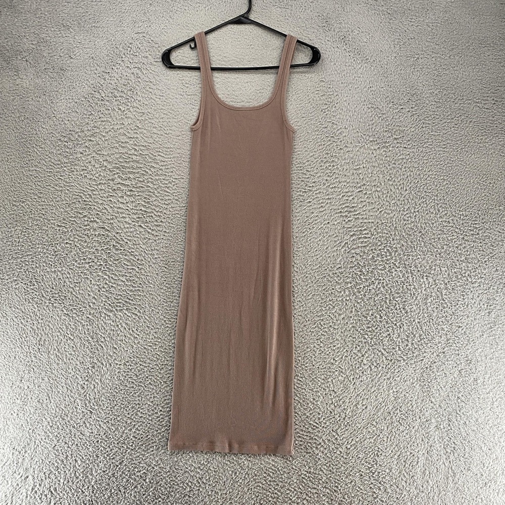 Wilfred Free Dress Womens 2XS Brown Ribbed Tank Bodycon Midi Scoop Neck Stretchy